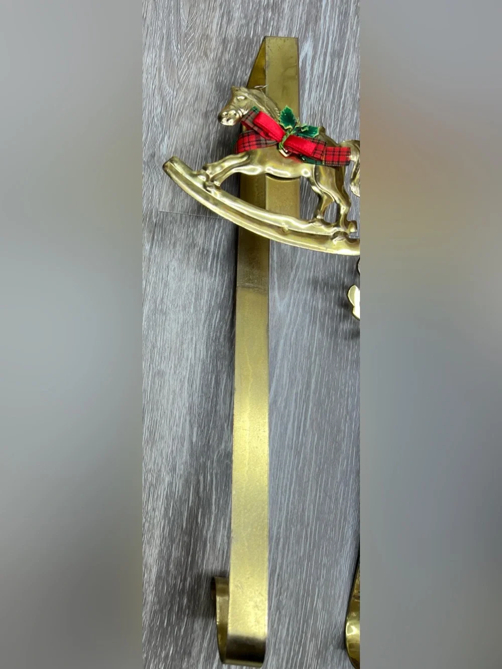 Vintage Rocking Horse Christmas Wreath Hanger Metal Gold Tone